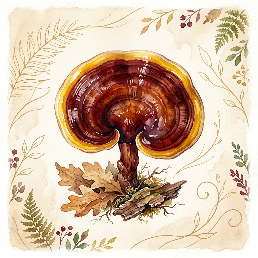 Reishi Mushroom botanical illustration